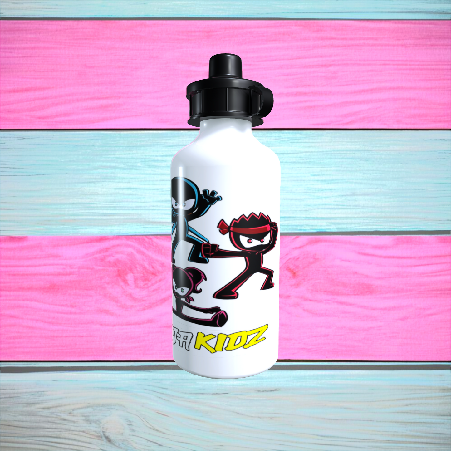 Printed 600ml Ninja Kidz Aluminium Water Bottle, Available In White Or Silver