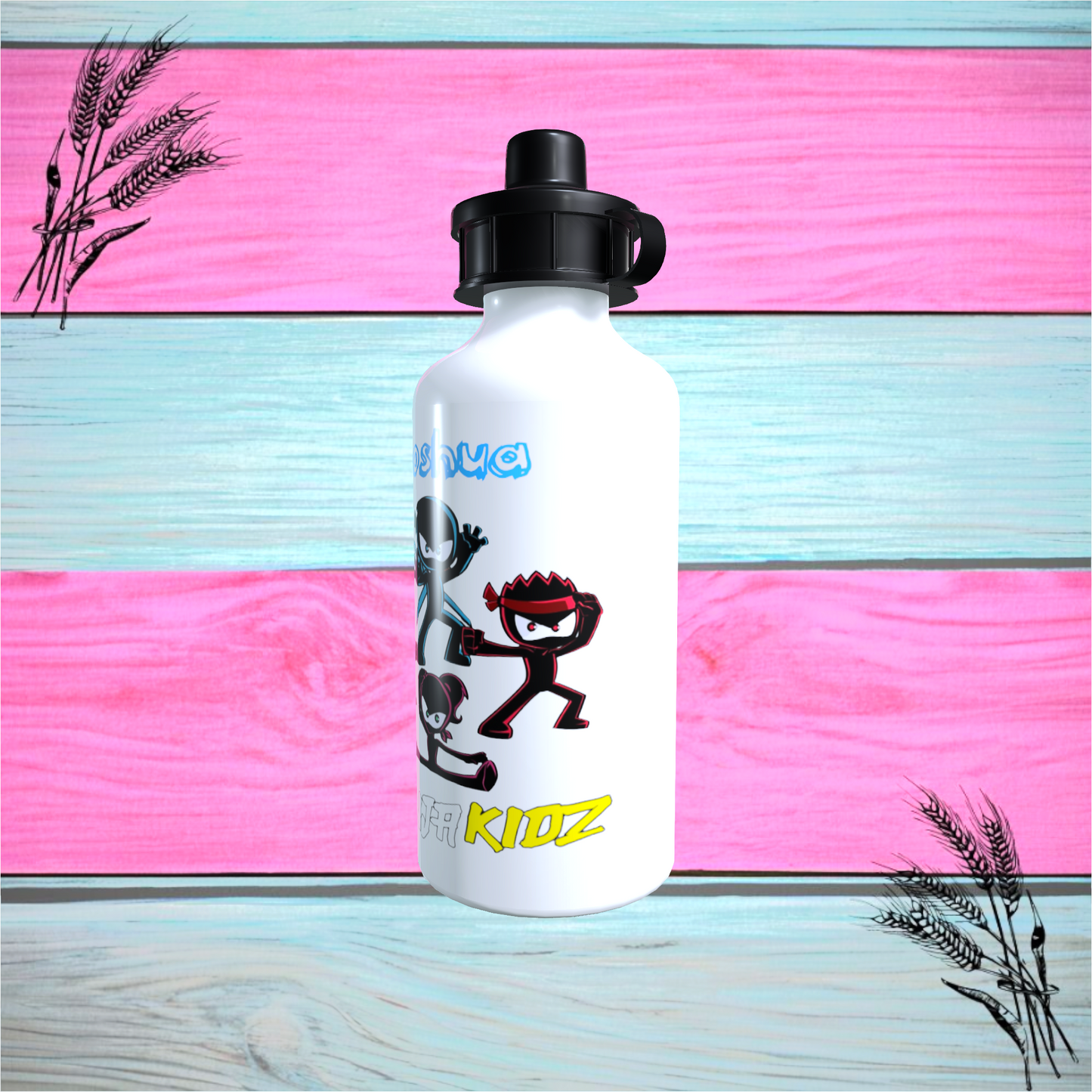 Printed 600ml Ninja Kidz Aluminium Water Bottle, Any Name, Available In White Or Silver