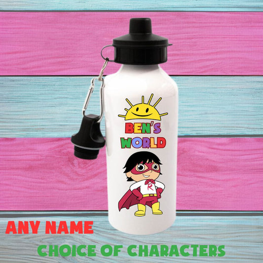 Ryan's World Style Aluminium Water Bottle With Any Name, Available In White Or Silver