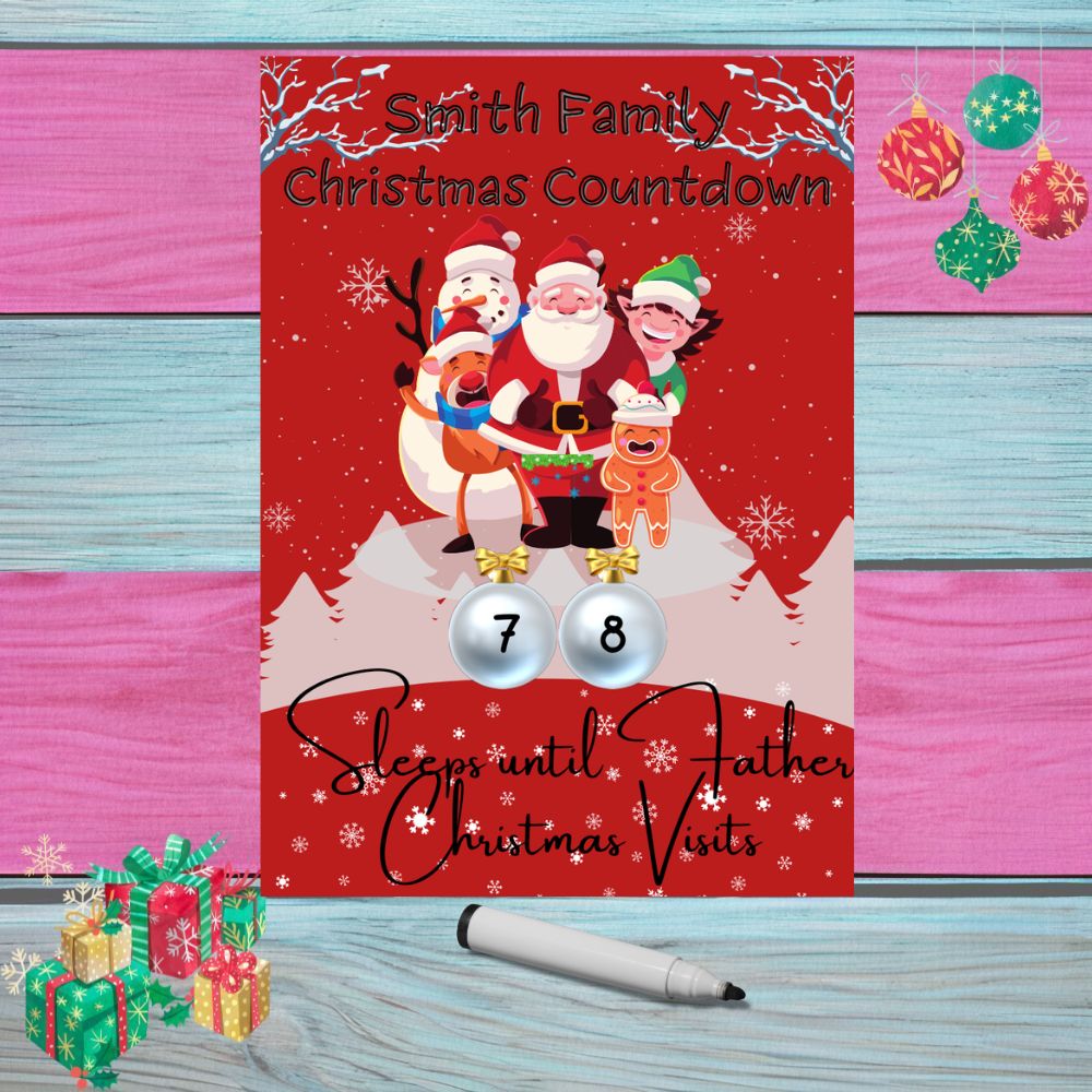 Personalised Christmas Countdown Wall Plaques With Free Dry Wipe Pen & Free P+P