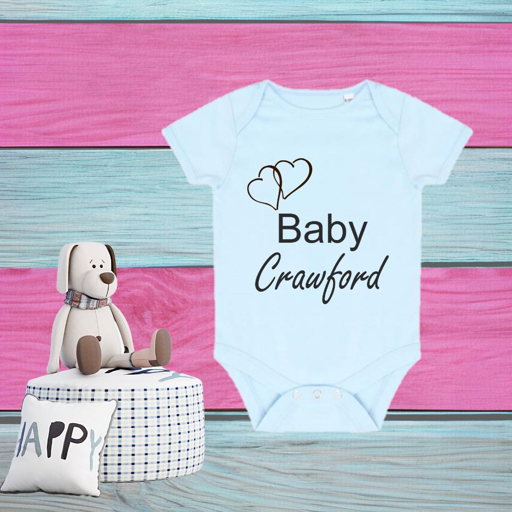 Personalised Baby Sleep Suit (baby, surname & heart) Baby Grow, Various Colours, Free P+P
