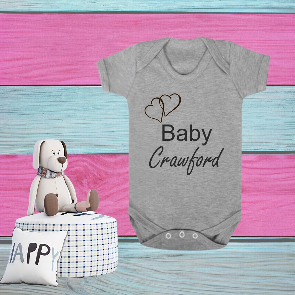 Personalised Baby Sleep Suit (baby, surname & heart) Baby Grow, Various Colours, Free P+P