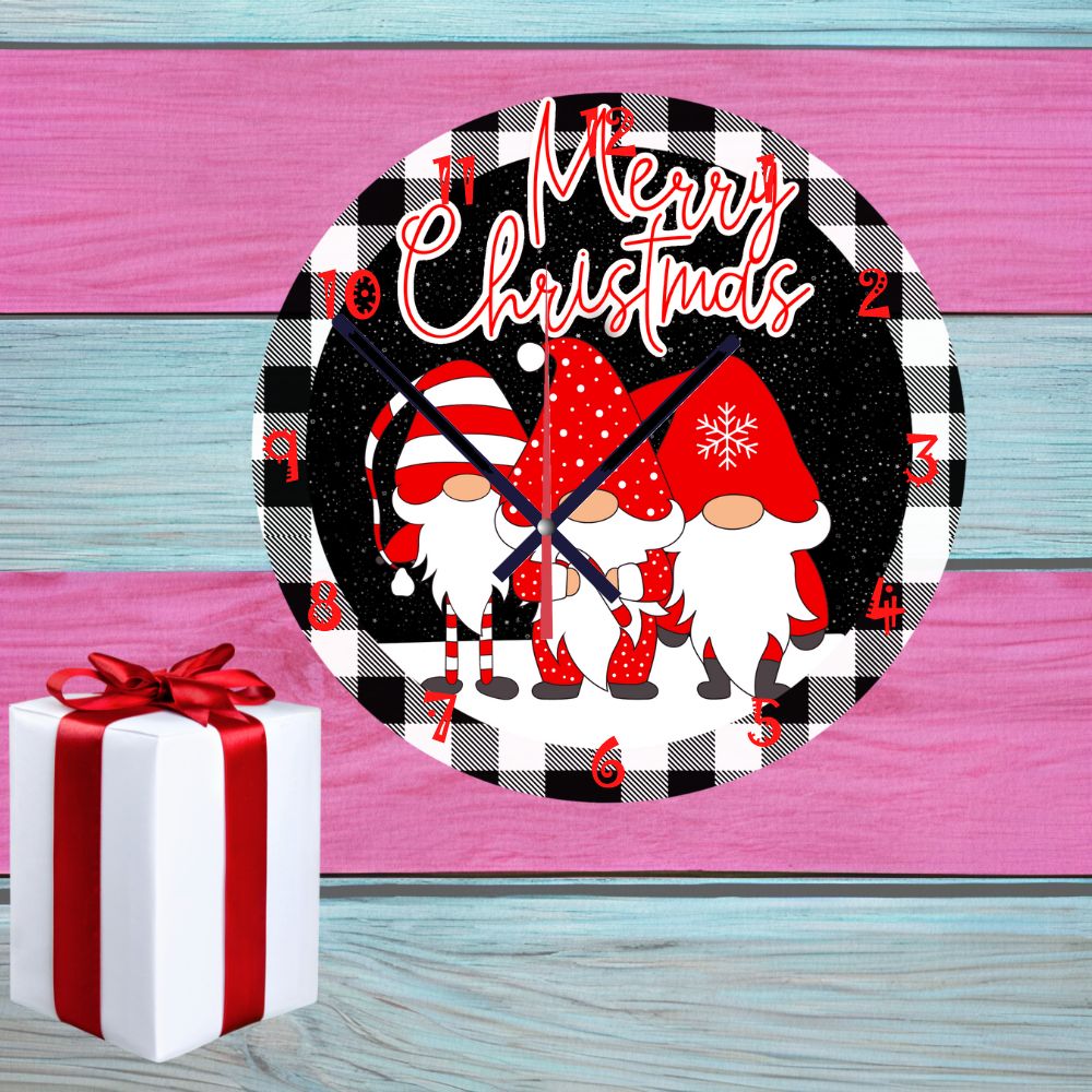 Merry Christmas Gnome Wall Clock, Great Decoration Item Available In 20cm Or 30cm