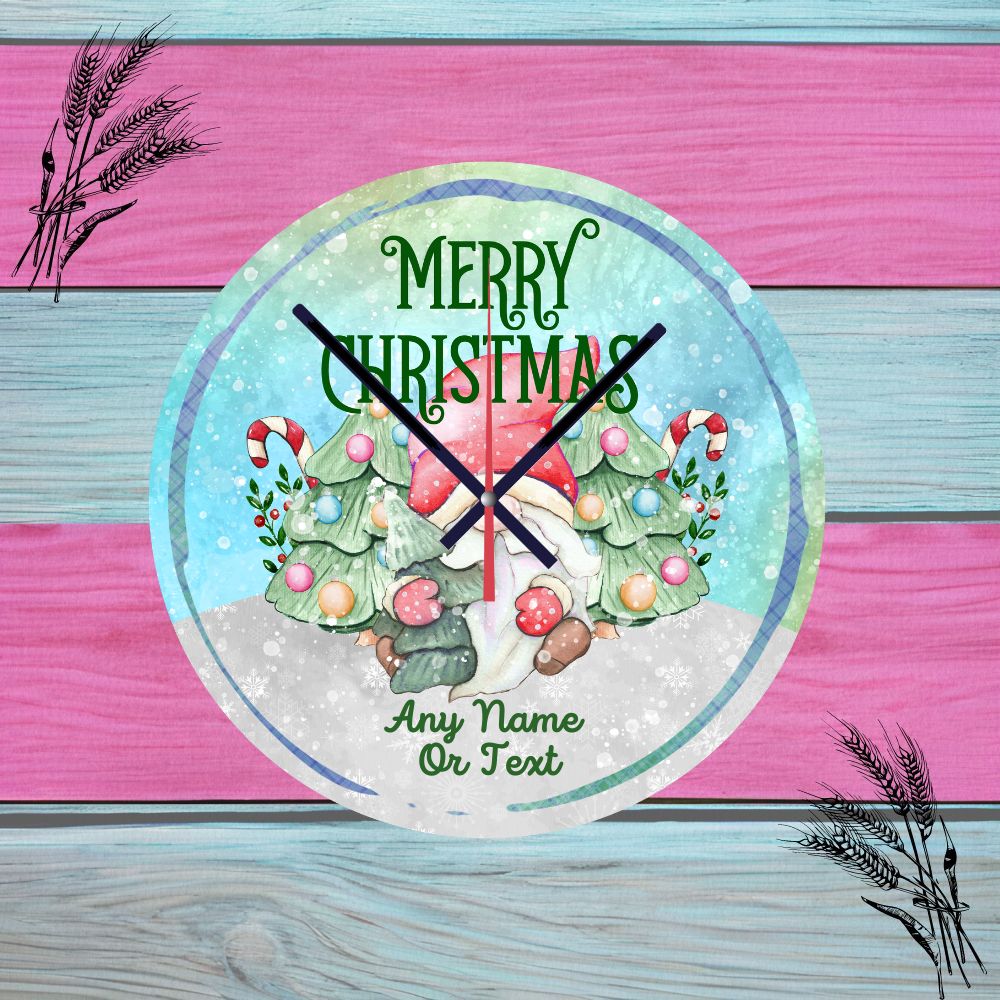 Personalised Merry Christmas Wall Clock, With Family Name, Available In 20cm Or 30cm