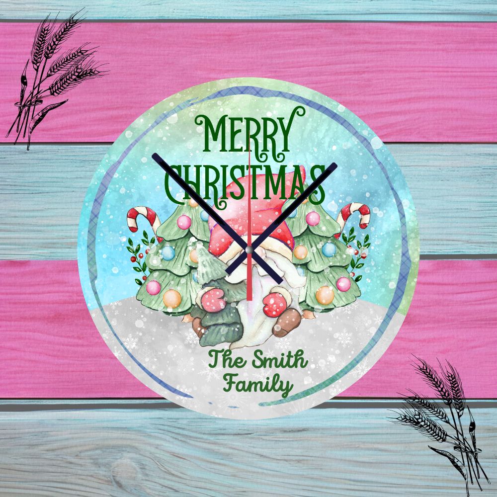Personalised Merry Christmas Wall Clock, With Family Name, Available In 20cm Or 30cm