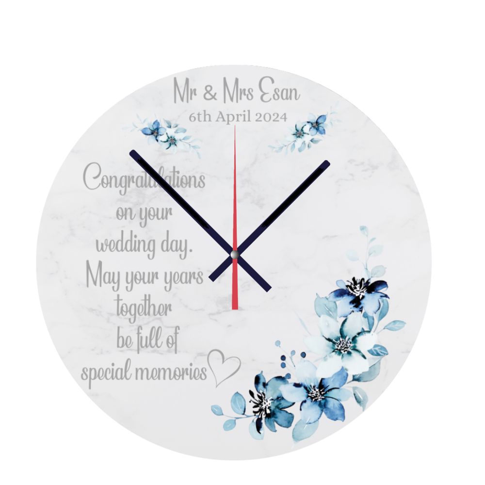 Wedding Day Wall Clock Gift Any Names, Any Date, Available in 20cm Or 30cm
