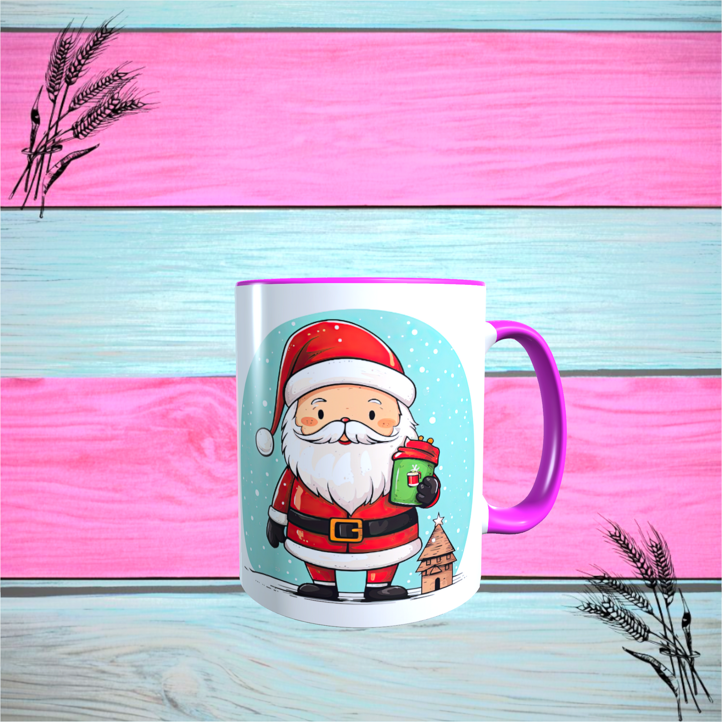 Novelty Christmas Santa Mug, Great quality, Pink Or Blue Inner / Handle,  Free P+P