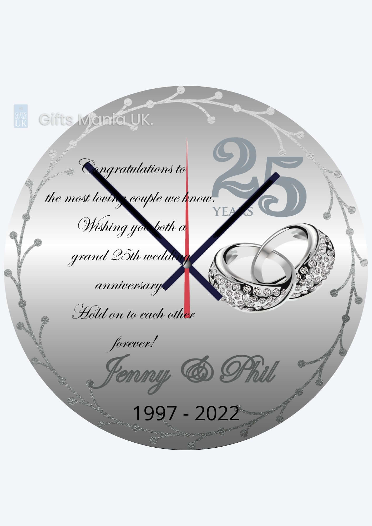 New Silver Wedding Personalised Wall Clock