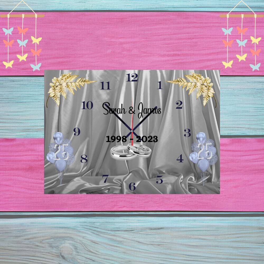 Silver Wedding Personalised Wall / Mantel Clock