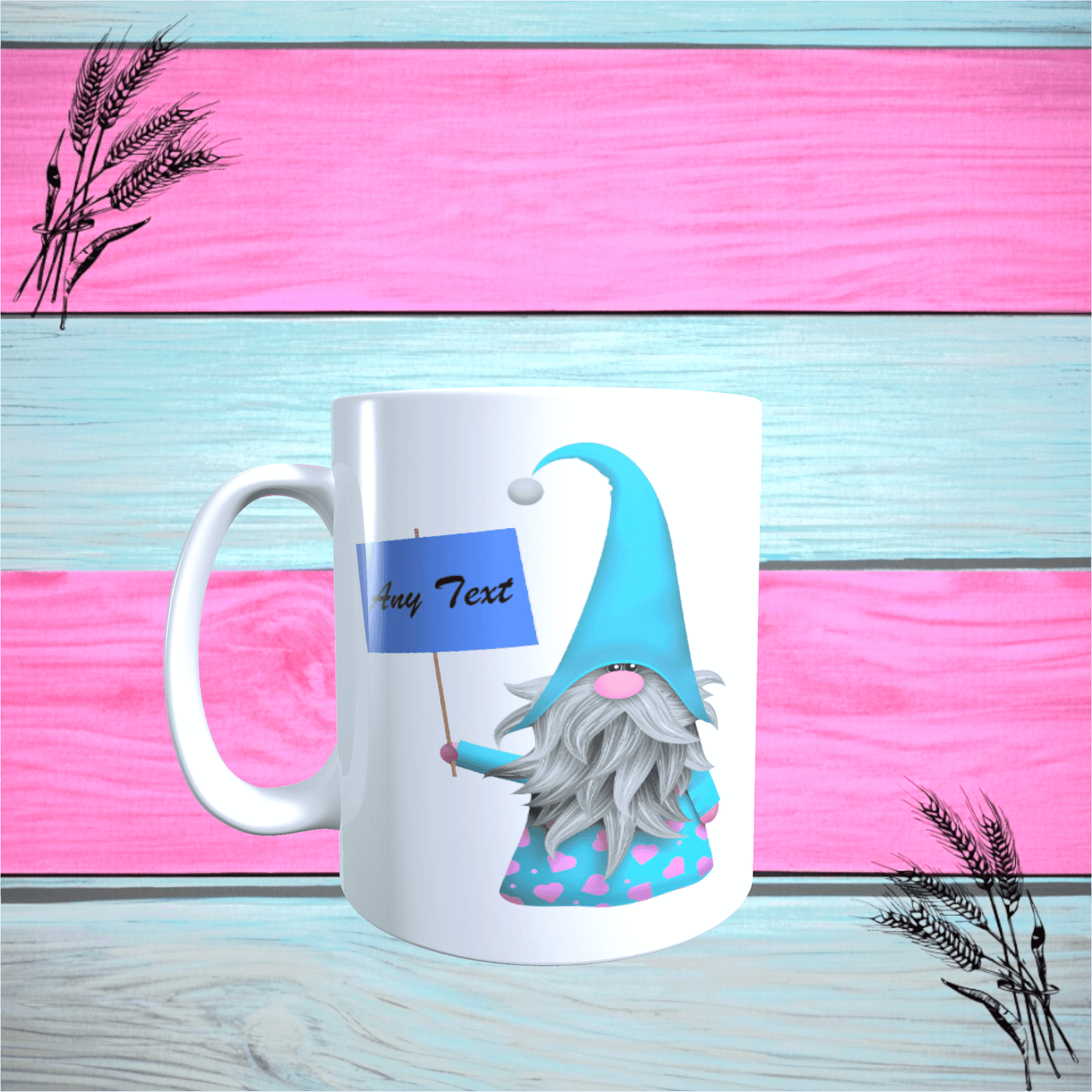 Novelty Printed Gnome Mug, Handmade Gift Customisable With Any Message Free P+P