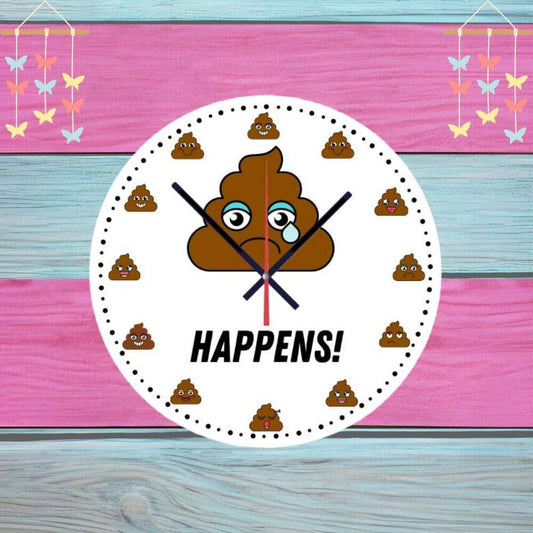 Novelty Funny Wall Clock, "Shit Happens" Available In 20cm Or 30cm Free P+P