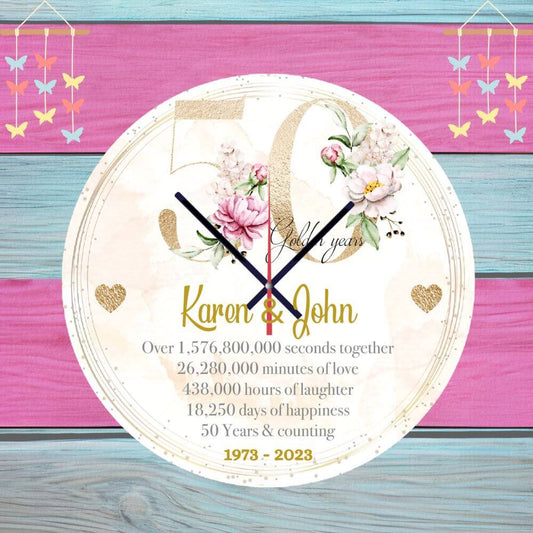 Handmade Golden Wedding Anniversary Personalised Wall Clock
