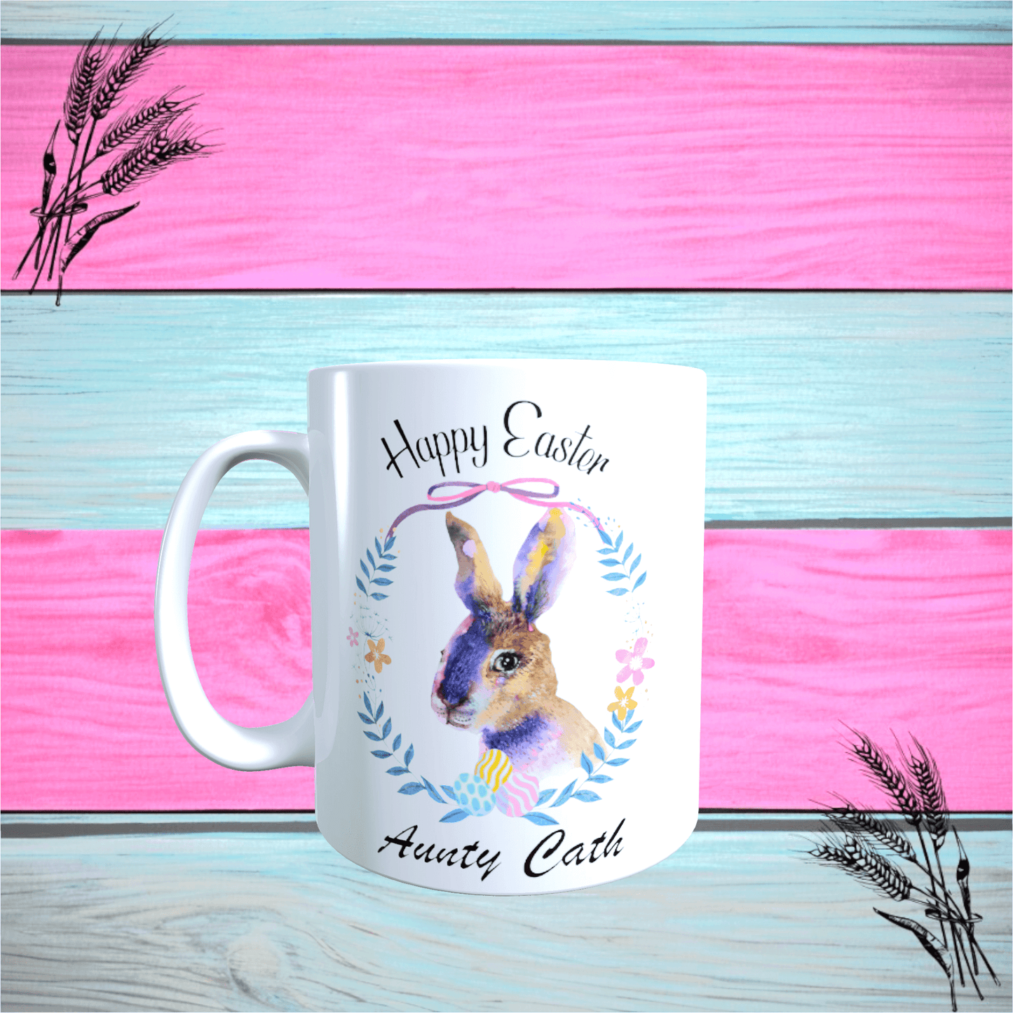 Happy Easter Hand Painted Rabbit Design Printed With Any Name
