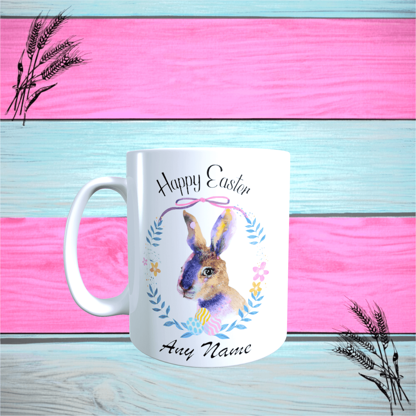 Happy Easter Hand Painted Rabbit Design Printed With Any Name