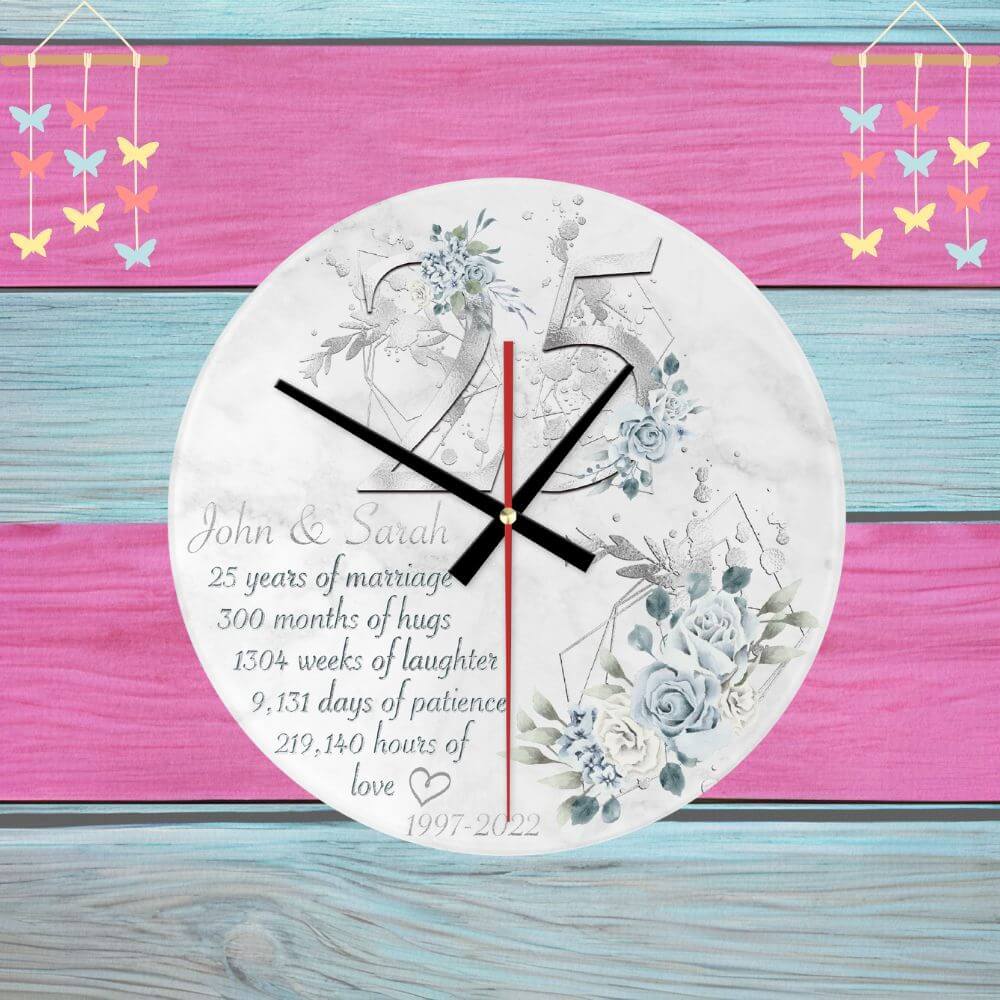 Silver Wedding Personalised Wall Clock