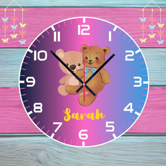 Personalised Nursery Wall Clock, Pink Or Blue, Any Name, Available In 20cm Or 30cm